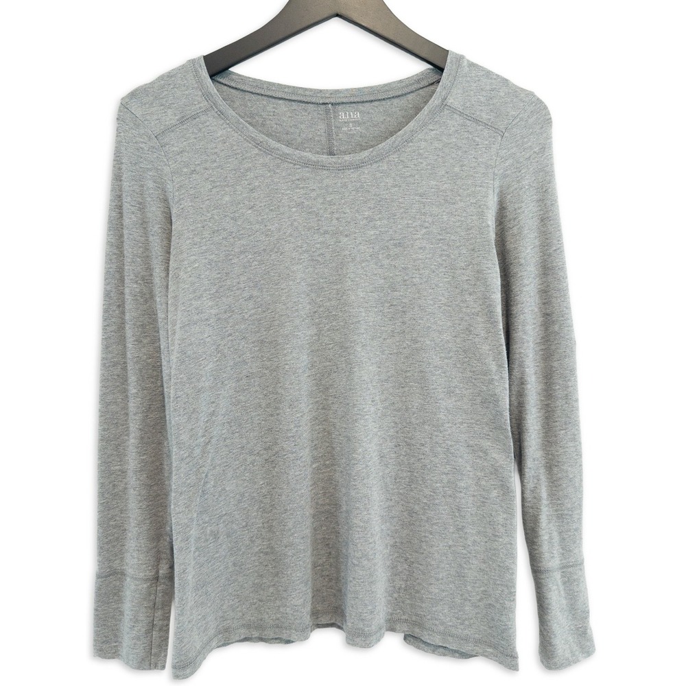 a.n.a Long Sleeve Shirt Womens S Gray Heathered Knit Scoop Neck Casual Basic